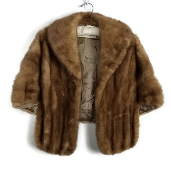 Flemington Furs Accessories - Vintage Mink Fur Cape Wrap Stole w/ Pockets 0387